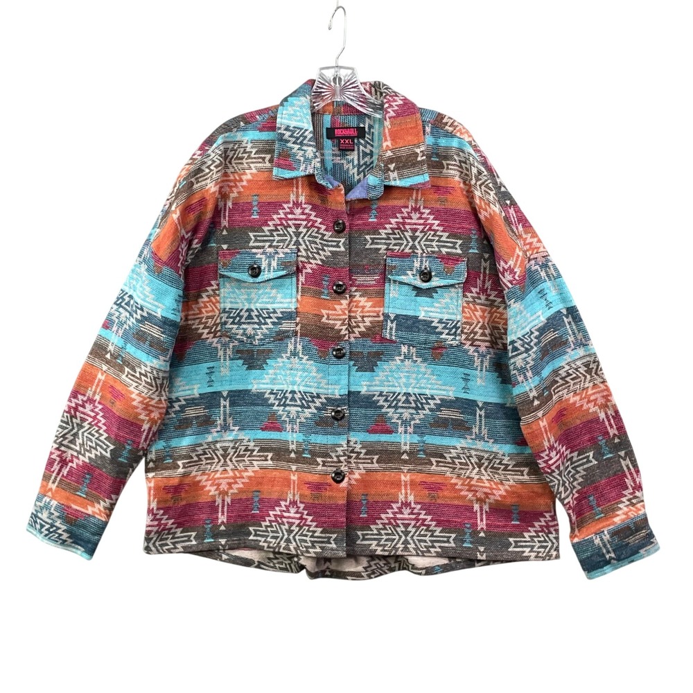 Rock & Roll Denim Shacket Womens XXL Multicolor Aztec Southwestern Cotton Jacket